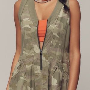 Anthropologie Trek Utility Olive Camouflage Sleeveless Dress